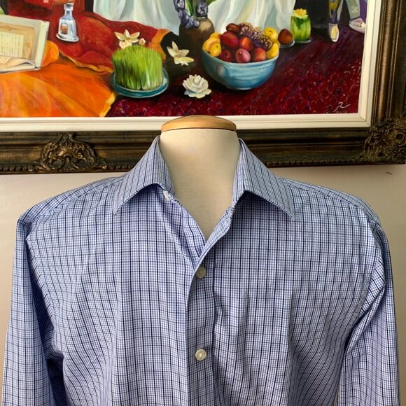 MICHAEL Michael Kors Men’s 15 1/2 Shirt Checkered Button Down Long Sleeves - Picture 2 of 9